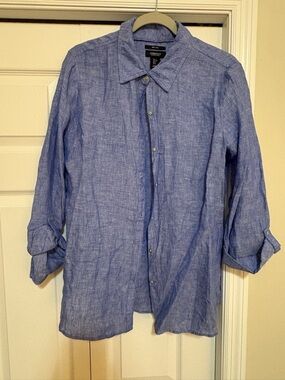 Jones New York Light Blue Linen Button-Down Shirt